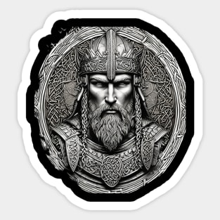 Noble Viking King Warrior with Ornate Celtic Knot Armor in black and grey Sticker